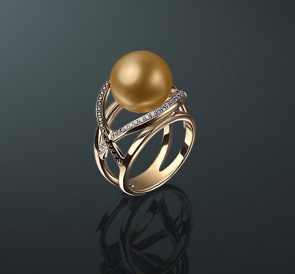 Кольцо с жемчугом кп-07жз: золотистый морской жемчуг, золото 585°