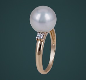 Кольцо с жемчугом бриллианты к-110654жб: белый морской жемчуг, золото 585°