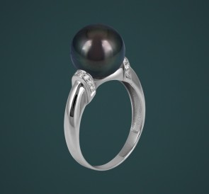 Кольцо с жемчугом бриллианты к-110659бч: чёрный морской жемчуг, золото 585°