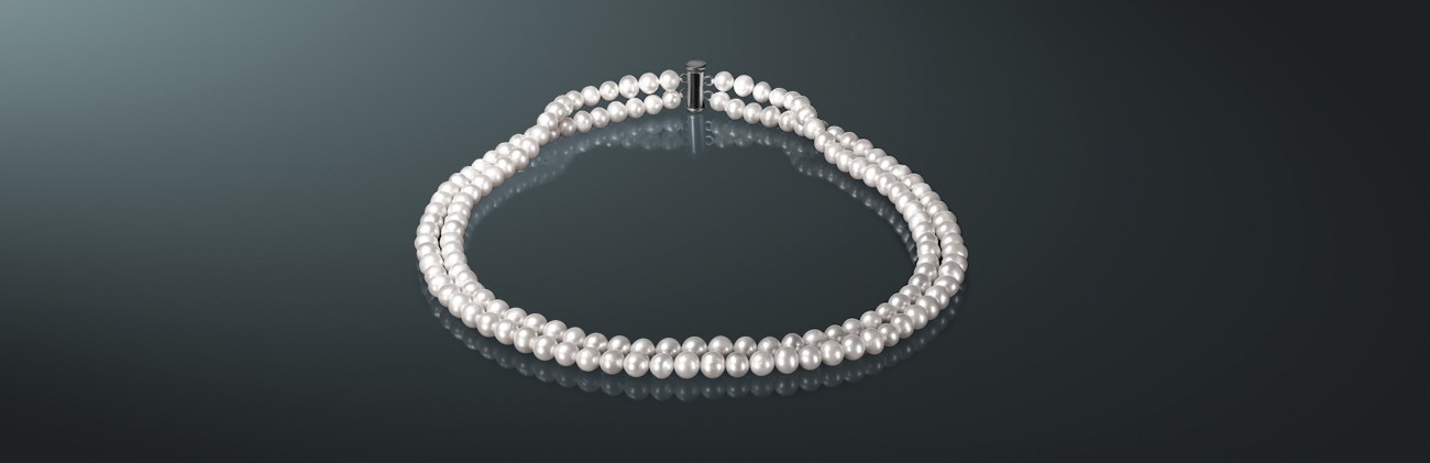 Двойное ожерелье из белого пресноводного жемчуга, с замком из ювелирного сплава. б065в40бдв